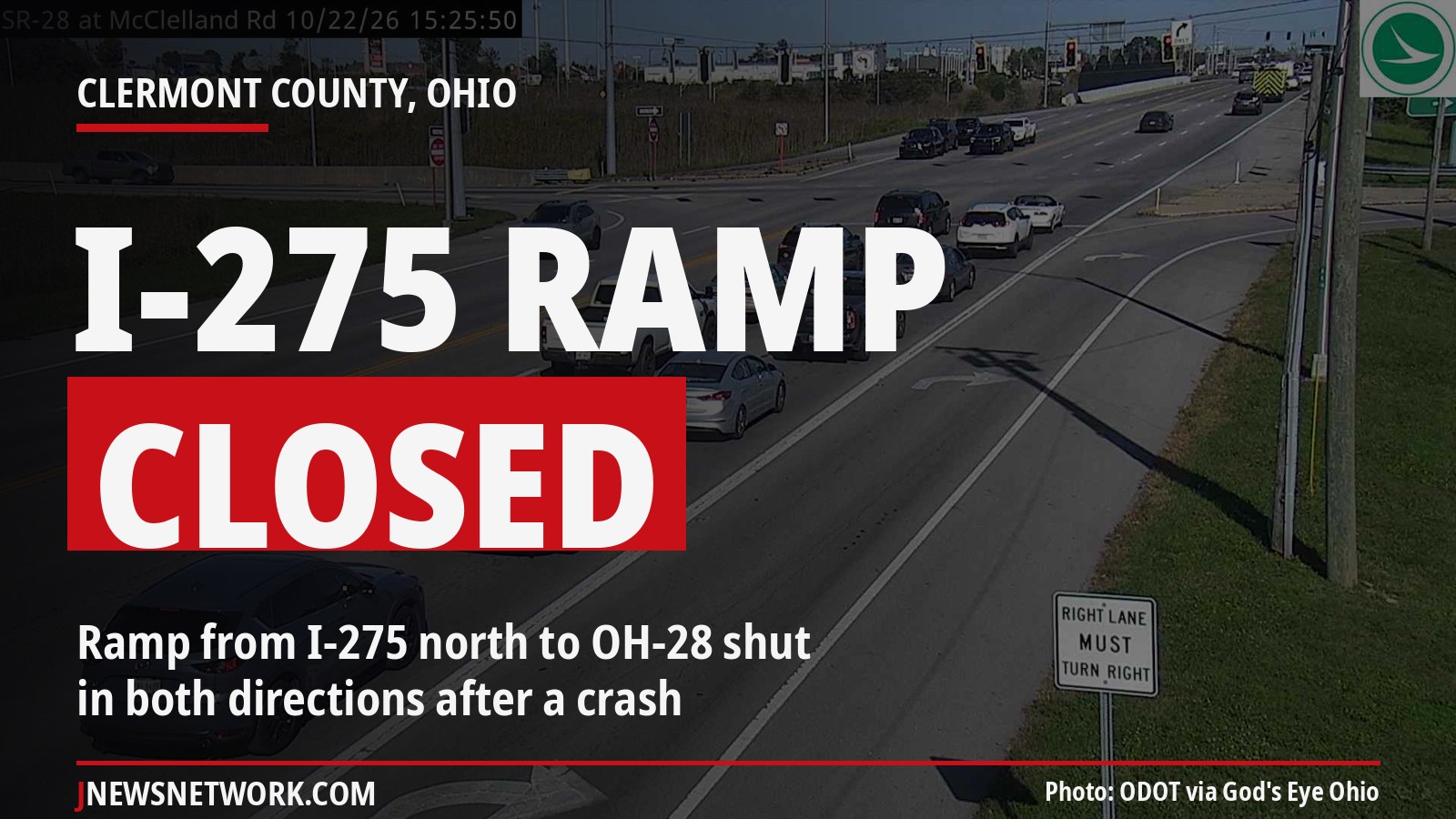 Ramp from I-275 north to OH-28 closed in both directions after crash
